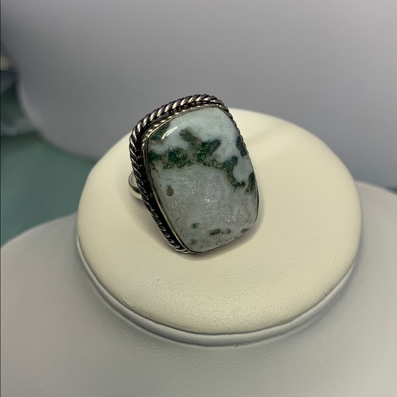 Moss Agate Stone Ring 925 Stamp - Picture 2 of 3